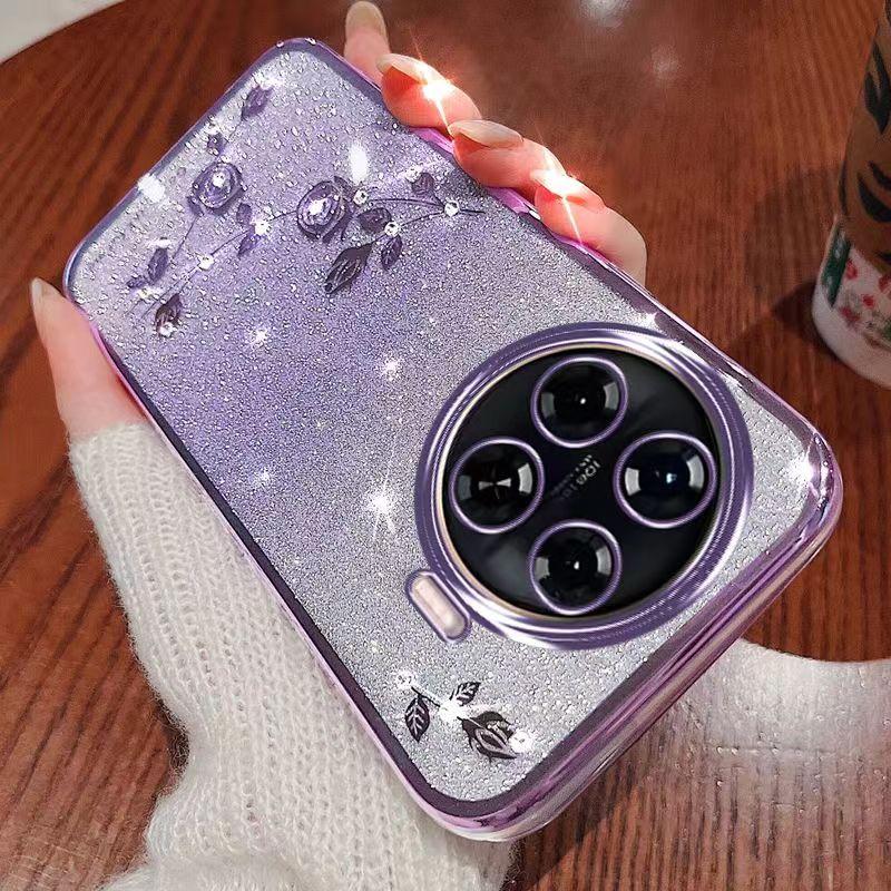 Чехол для телефона Tecno Camon 20 Pro Plus Flash Pink Flower Прозрачный противоударный защитный чехол с роскошным бриллиантовым блеском