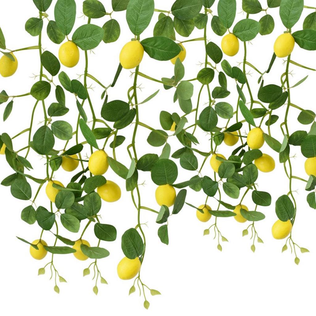 Set of 2 Lifelike Lemon Tree Branches with Green Leaves Yellow Faux Fruit Charm for Wedding and Office Decoration