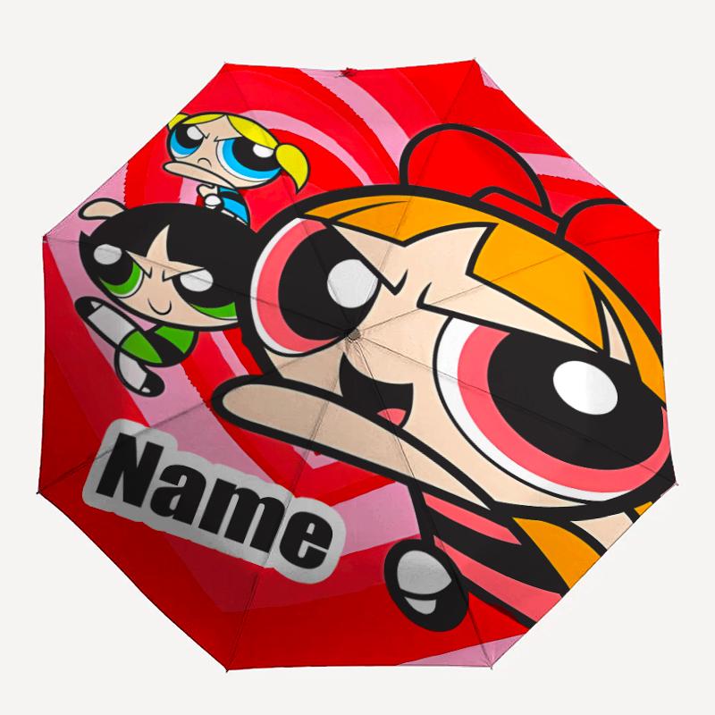 Personalized Name The Powerpuff Girls Print Umbrella - Automatic Open/Close, Eight-Rib Durable Frame, Automatic Folding Umbrella