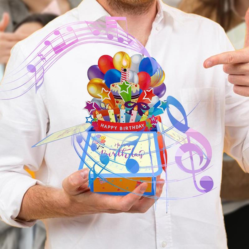 Детская открытка на День Рождения 3D Pop-up Музыкальная со светодиодной подсветкой Поздравительная открытка на День Рождения 3D Pop-up Поздравительные открытки со свечой, которую можно задуть, Для
