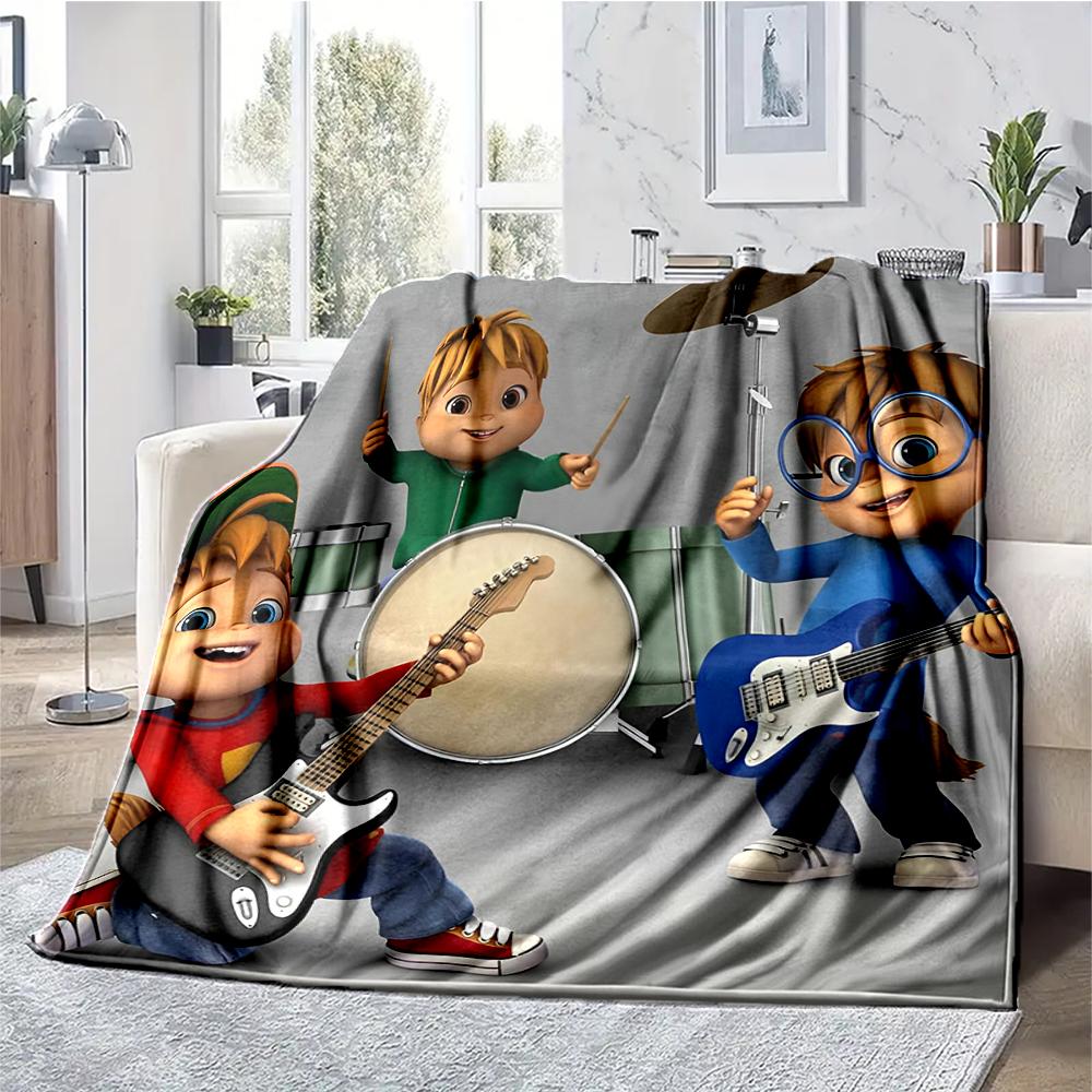 Alvin and the Chipmunks Theme Printed Blanket - Perfect for Couch, Bed, Travel & Outdoor Use | Machine Washable, Cozy & Durable.