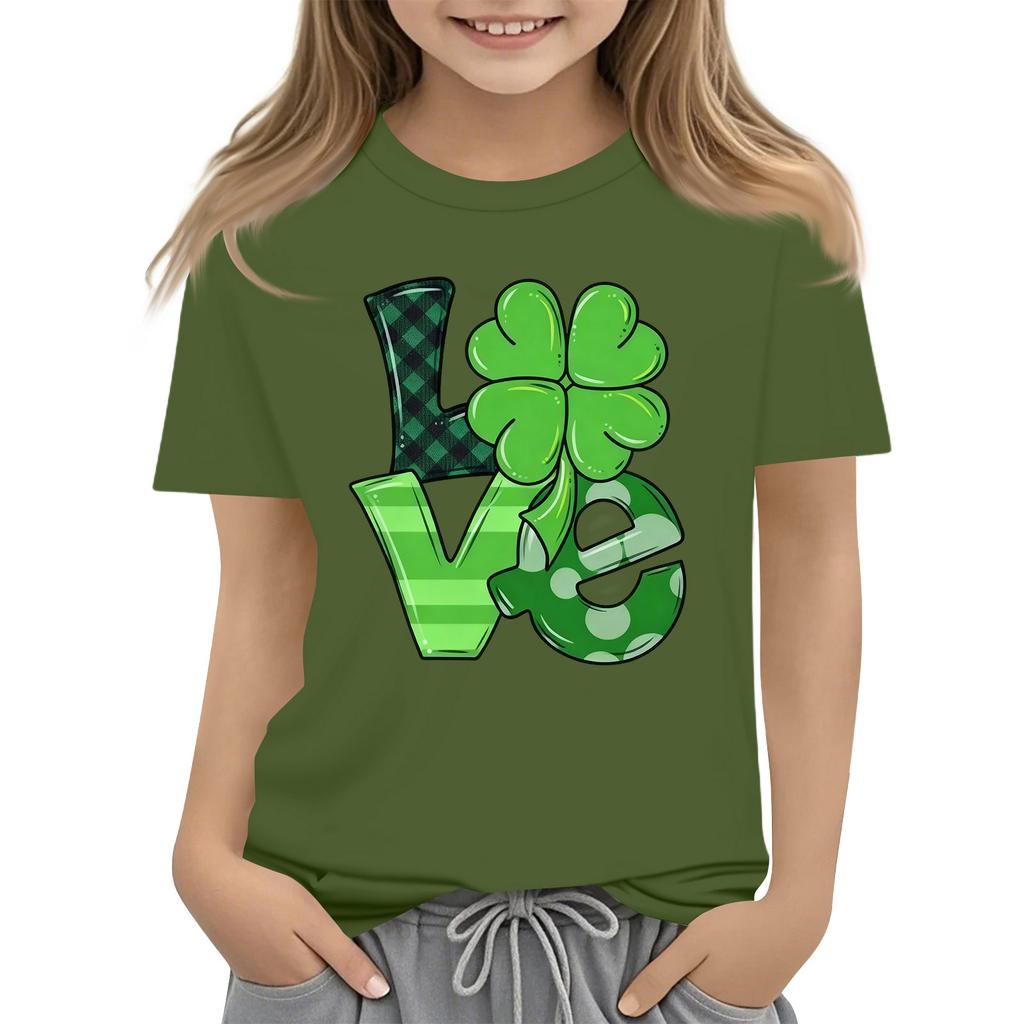 Children's Round Neck Casual Saint Patrick Printed Short Sleeve T-Shirt