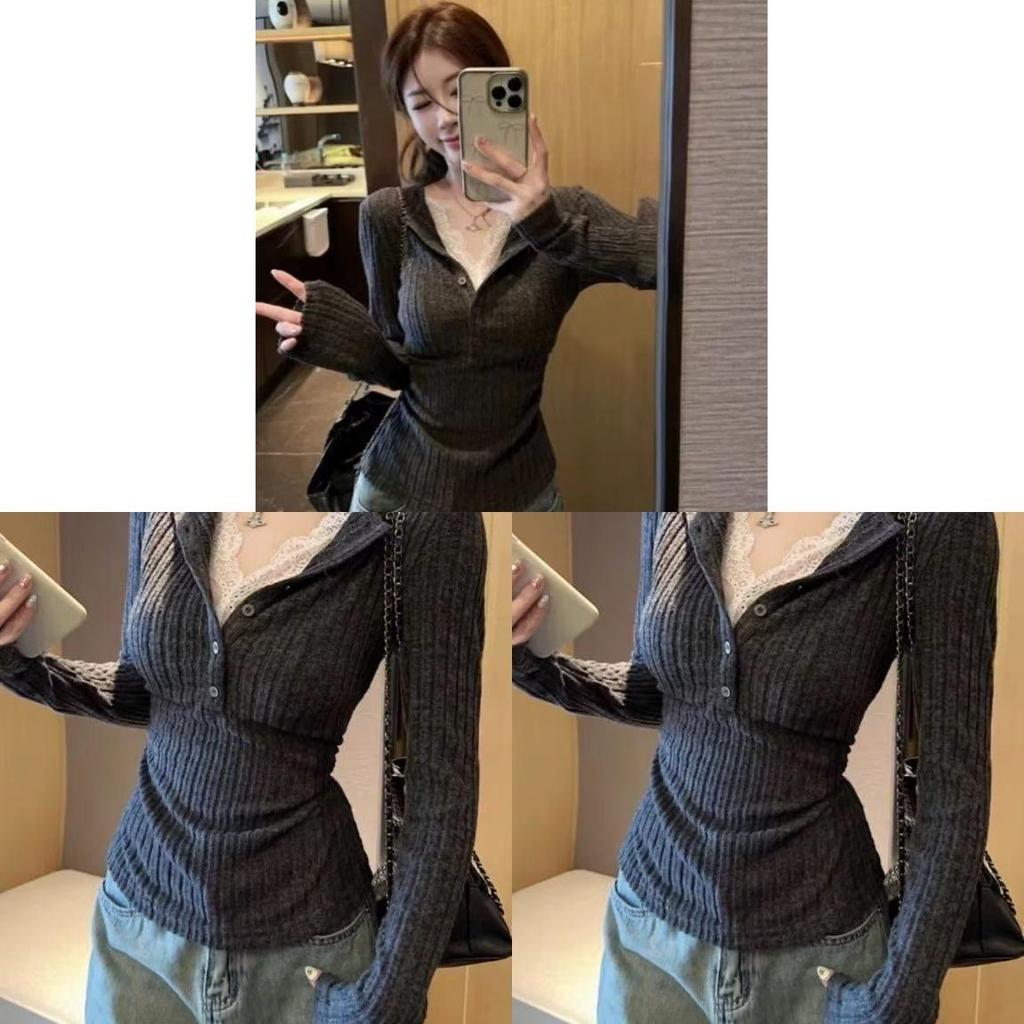 Two Piece Knit Sweater With Deep V Neck For Casual Office Wear