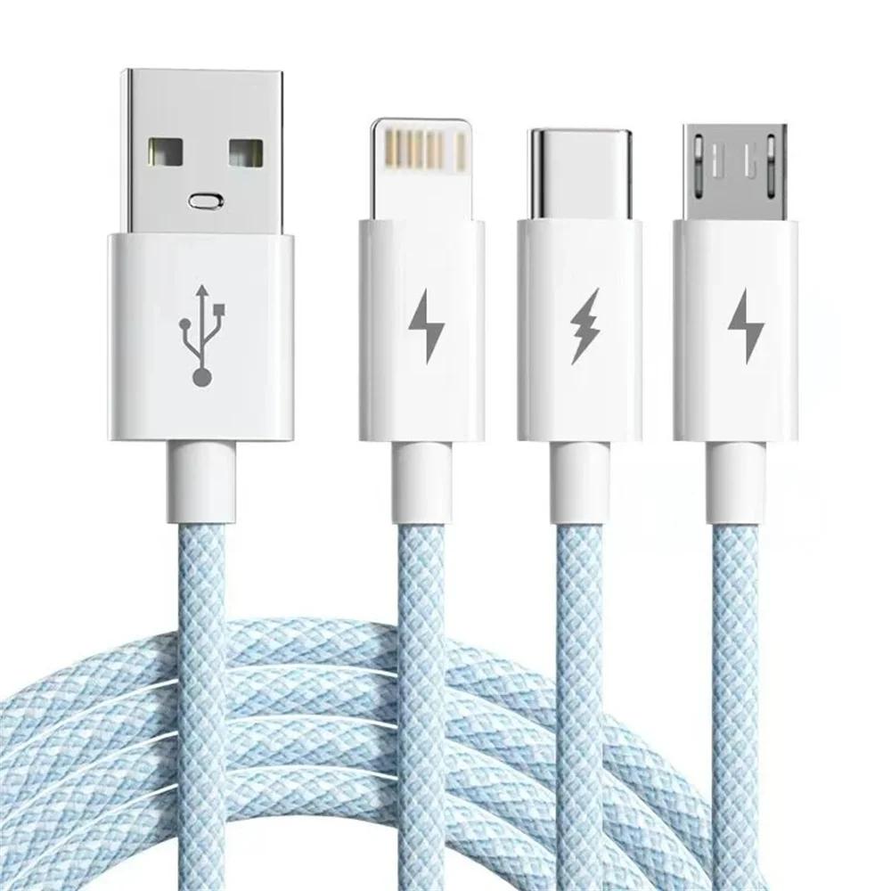 Universal 3-in-1 USB C Charging Cable for iPhone Samsung Android 6A Fast Charge Type-C Micro USB 1.2M Nylon Quick Charger Cord