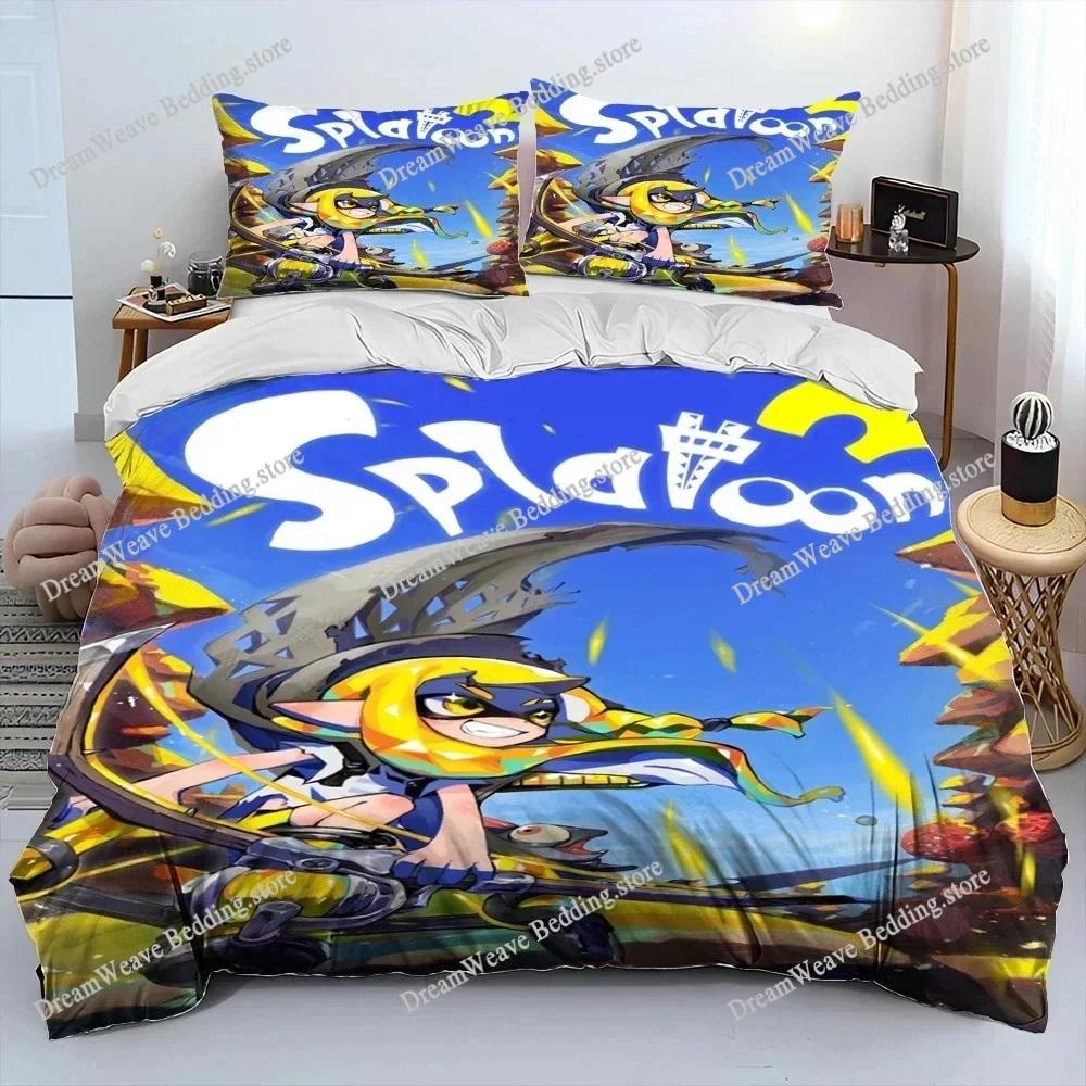 S-Splatoon Игра Геймер Мультяшный Одеяло Постельное Белье Комплект, Пододеяльник Постельный Комплект Чехол на Одеяло Наволочка, Кинг Квин Размер Постельное Белье Мальчики9