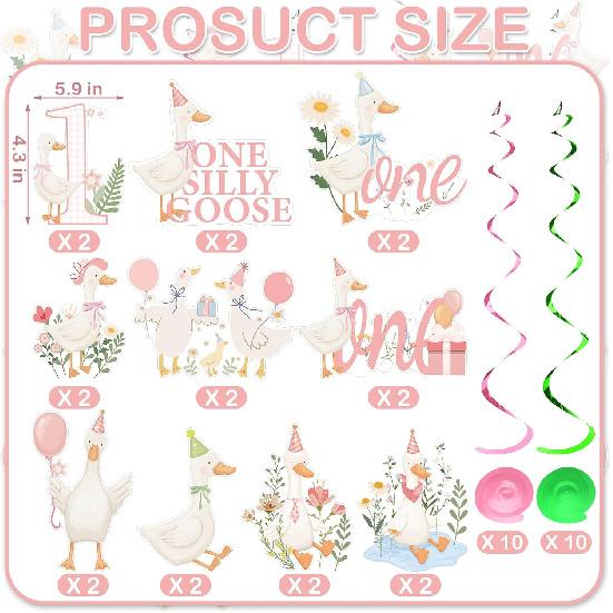 Epakh 20 шт. Один Глупый Гусь Подвесные Спирали на День Рождения Розовые Спирали для Вечеринки Один Глупый Гусь 1-й День Рождения Украшения для Девочек Розовый Бант Гусиные Принадлежности для Вечеринки