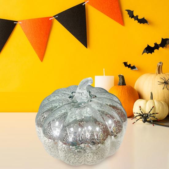 LED Glass Pumpkin Lantern with Smart Timer 10 Warm LEDs Battery-Powered Automated Pumpkin Light Halloween Decoration
