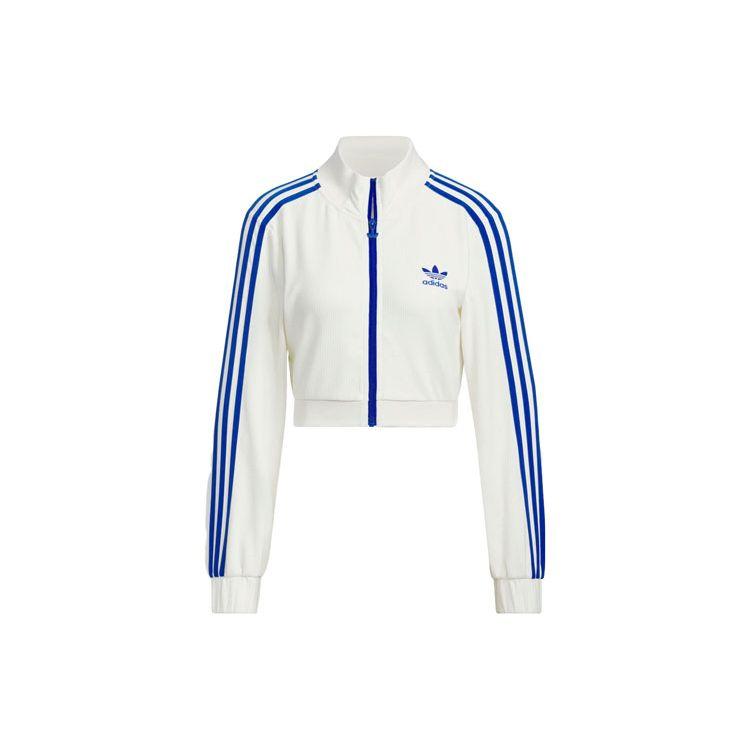 Adidas Укороченная куртка Originals с тремя полосками, цветными блоками, короткая куртка в стиле ретро с воротником-стойкой, женская куртка Han-Jade-White IY9459