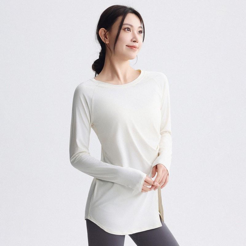 Womens Long Sleeve Yoga Top Quick Dry Loose Fit Workout Shirt Running Pilates Gym Fitness Over Hip Length