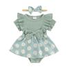 Infant Baby Girl Romper Dress Daisy Print Short Sleeve Round Neck Jumpsuit with Bow Headband