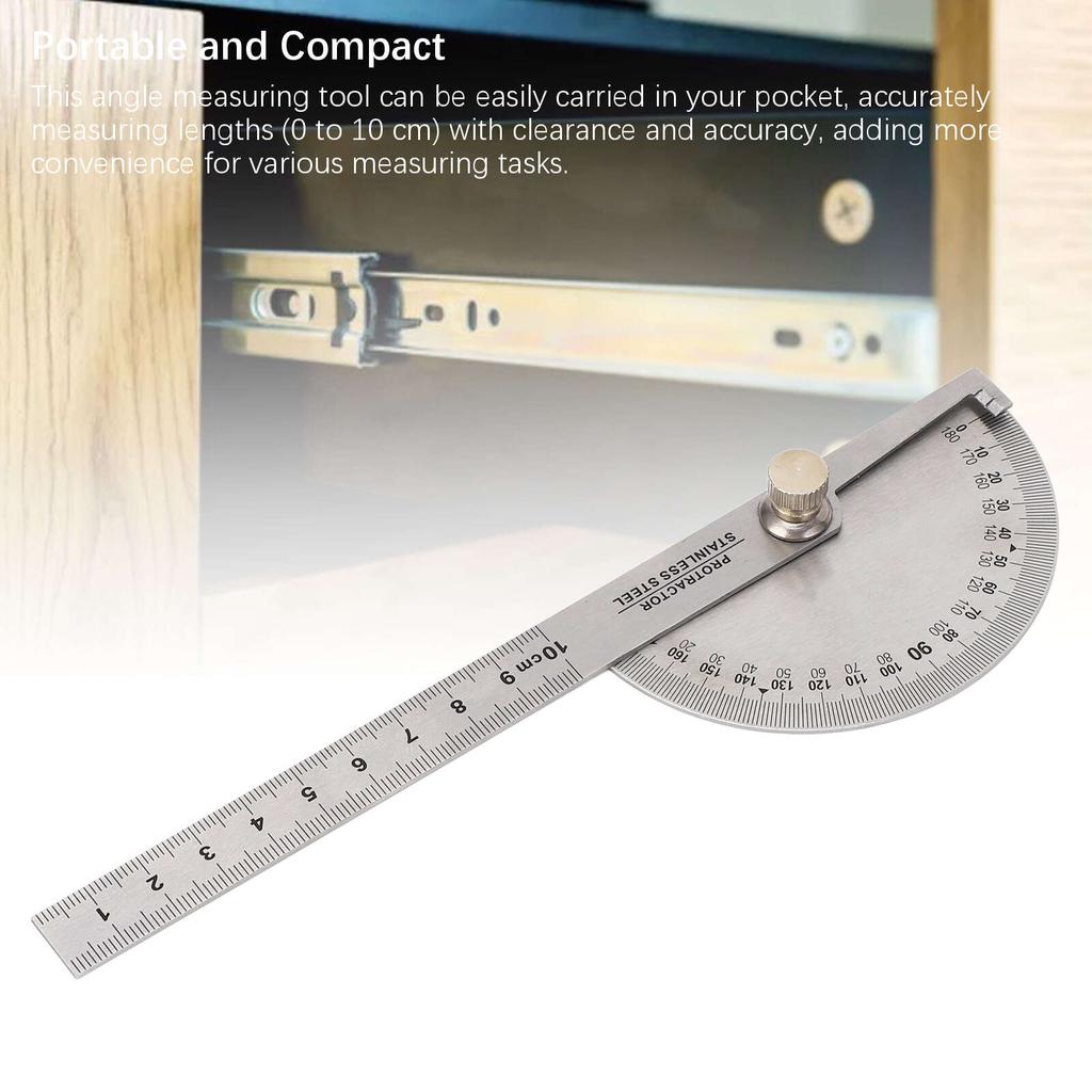 Угловой транспортир из нержавеющей стали, портативный, регулируемый от 0 до 180 градусов, линейка-искатель, инструмент для измерения угла с линейкой для деревообработки длиной 10 см
