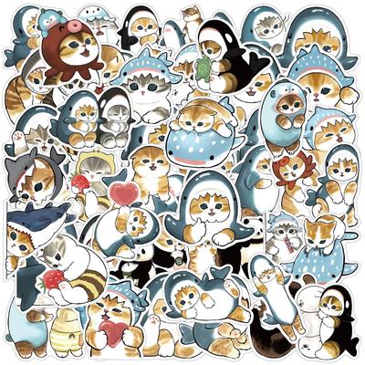 10/50 шт. милые наклейки с изображением акулы в капюшоне, забавные наклейки с изображением акулы и кошки, водонепроницаемые наклейки DIY для стакана с водой, ноутбука, альбома, дневника, наклеек