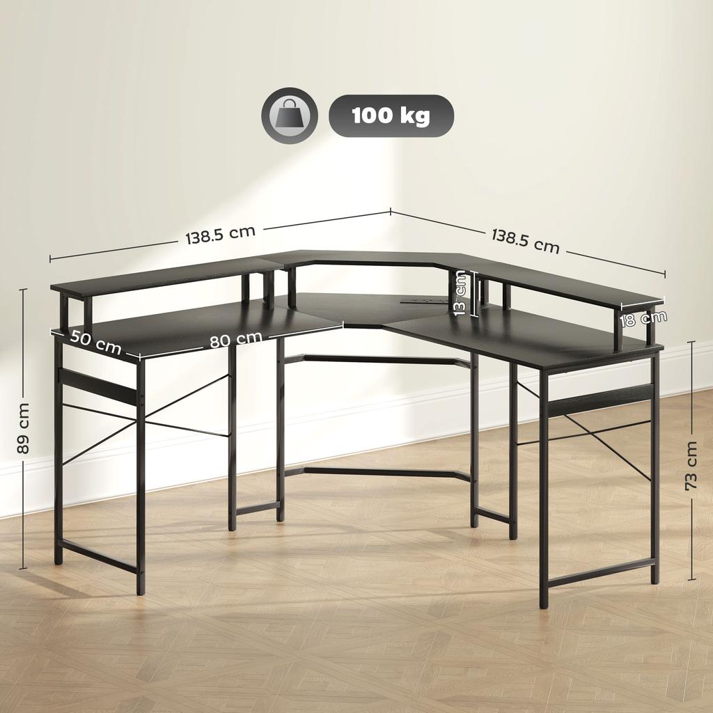L Shaped Work Desk With LED Lights Black