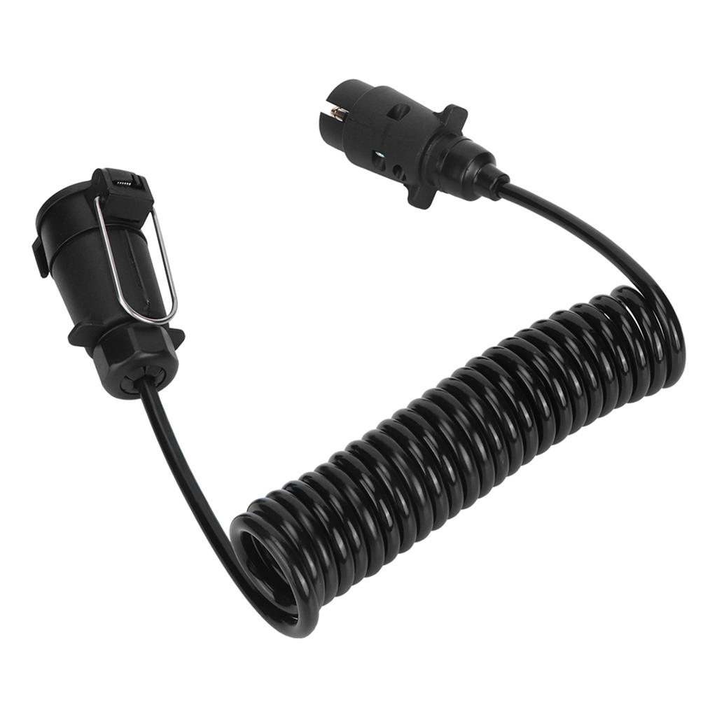 7 Pin Trailer Plug With 98.4in Spring Extension Cable 12V Wiring Adapter Connector Accessory