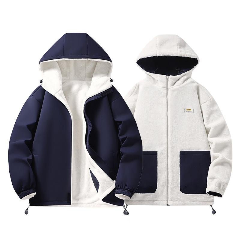 Зимние двухсторонние мужские и женские куртки из овчины, осенняя и зимняя теплая флисовая хлопковая одежда с добавлением флиса