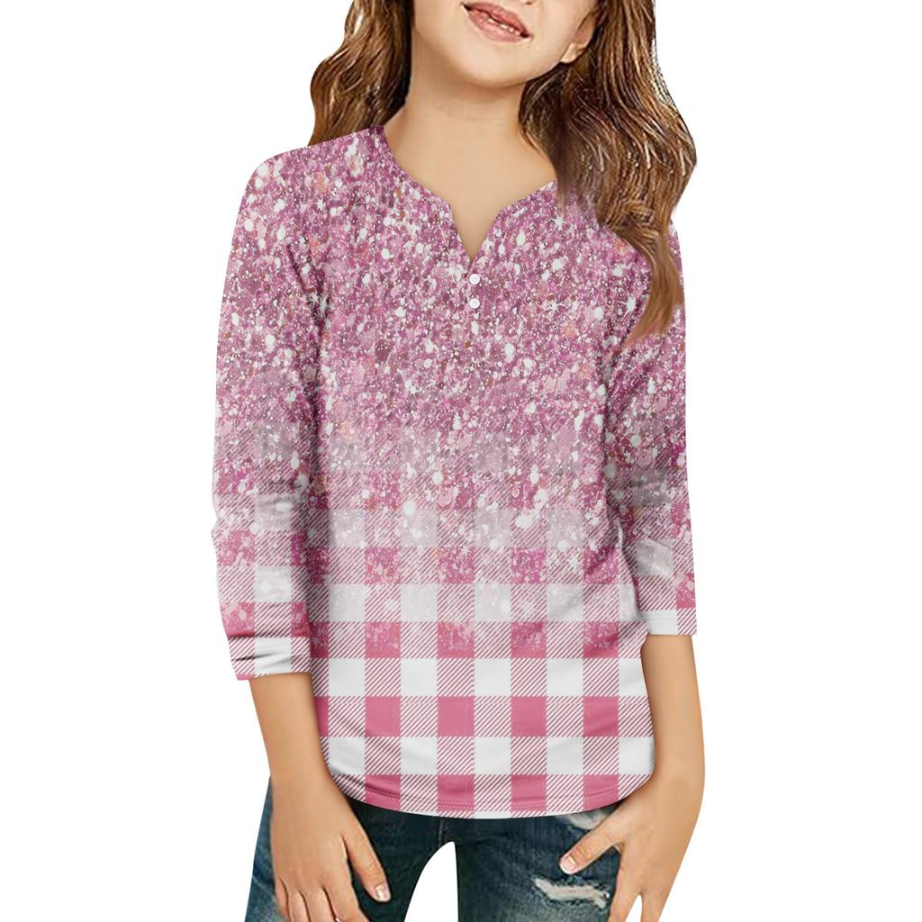 Детская футболка с рукавом 3/4, повседневная футболка с принтом, круглый вырез, блузка-пуловер