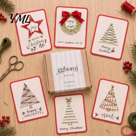 Winter Holiday Creative Projects Merry Christmas DIY Card Kit, Embroidery Stitching Greeting Handmade Crafts Set with Tree Design, Beginner-Friendly