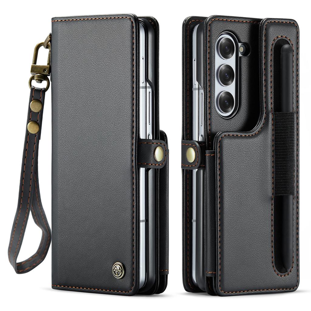 Suitable for Samsung Z Fold6 flip phone case, zfold7 card slot phone cover, foldable phone leather case