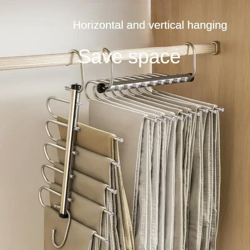 Folding Magic Pants Hangers 5/9layers Stainless Steel Space Saving Clothes Rack Organizer For Wardrobe Jeans Trousers Scarf