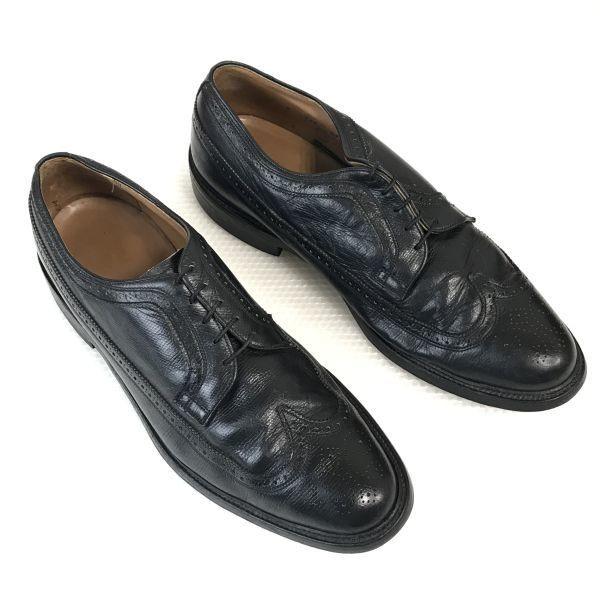 70s-80s USA Vintage Heavy Leather Goodyear Welt Long Wingtip 12D / 29.5cm / Black Business Shoes Kenmoor(USED)