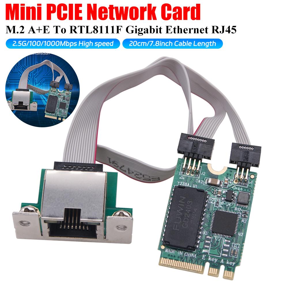 M.2 Gigabit Ethernet Network Card 2.5G/1000/100Mbps M2 RJ45 Lan Adapter RTL8125BG Chip Network Adapter Mini PCIE