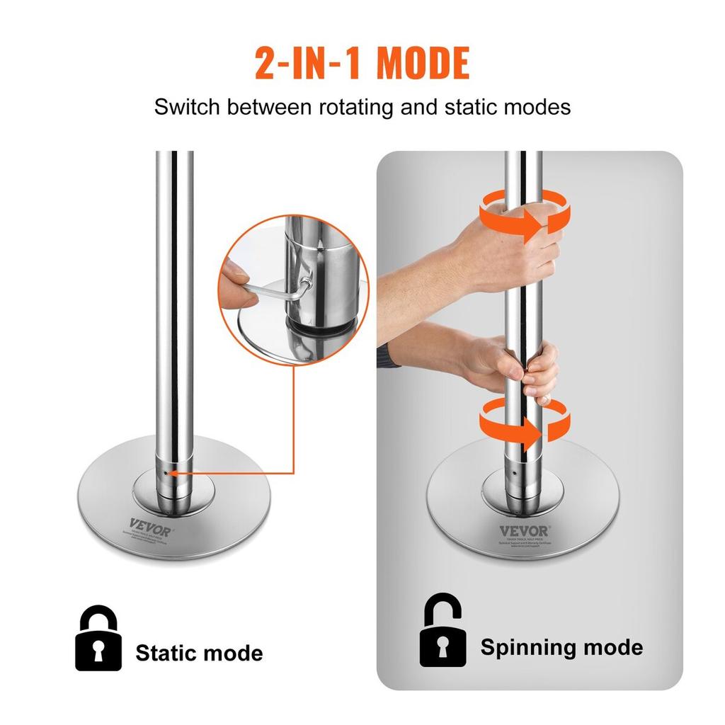 Professional Dancing Pole, Spinning Static Dancing Pole Kit, Portable Removable Pole, 45mm Heavy-Duty Stainless Steel Pole, Height Adjustable Fitness