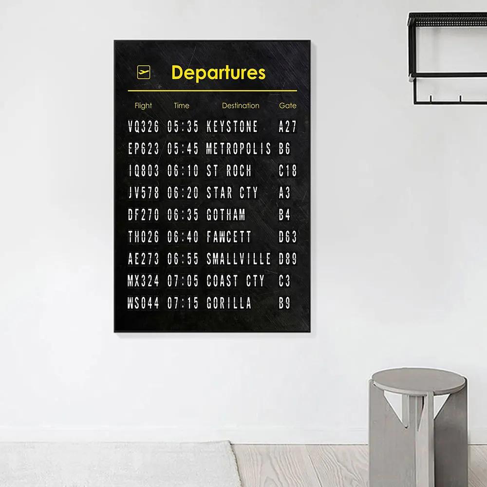 Абстрактные плакаты и принты для настенного искусства с отправлениями и прибытиями в аэропорту, креативные минималистичные картины на холсте, фотографии, декор для комнаты, дома