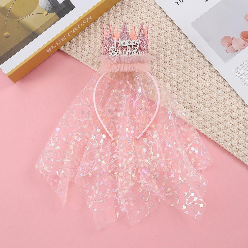 Аксессуары для волос с днем ​​рождения, повязка для волос, головной убор, повязка с короной, милый кружевной сетчатый обруч для волос для девочек