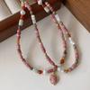 Natural Stone Titanium Steel Necklace Does Not Fade Women'S Summer High-End Red Stone Shell Beaded Sweater Chain Yiwu Accessories