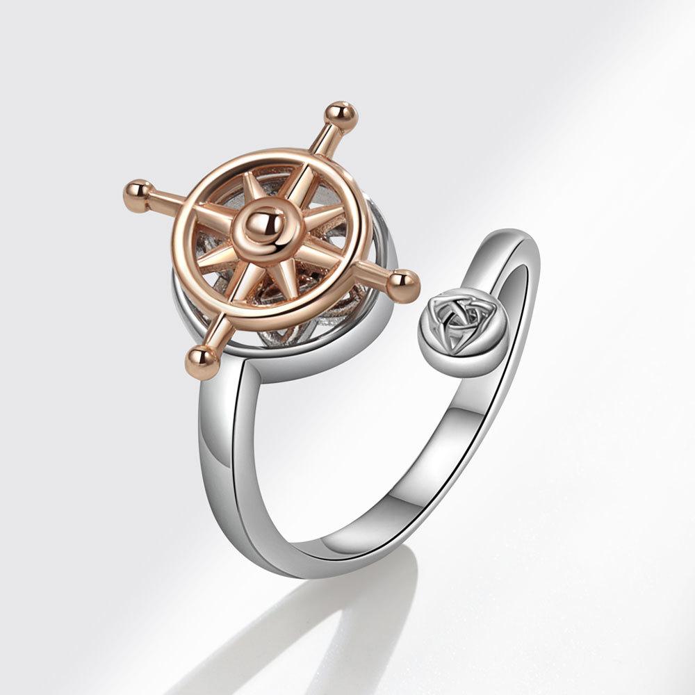 Fashion Creative Stars Rotating Ring Female Openings Can Be Turned Adjustable Star and Moon Index Finger Ring Astrolabe Ring