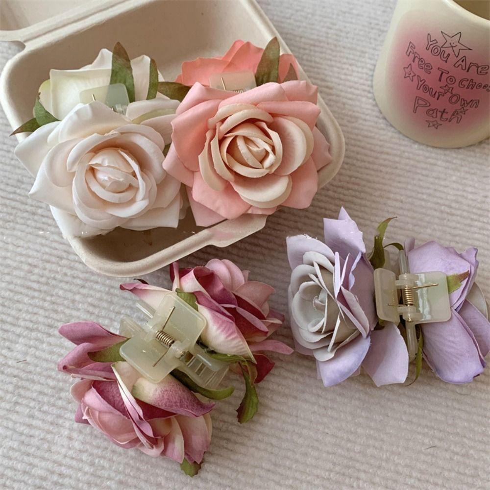 Cloth Rose Hair Clip Peony Flower Large Shark Clip Cute Flower Hair Claw Girl
