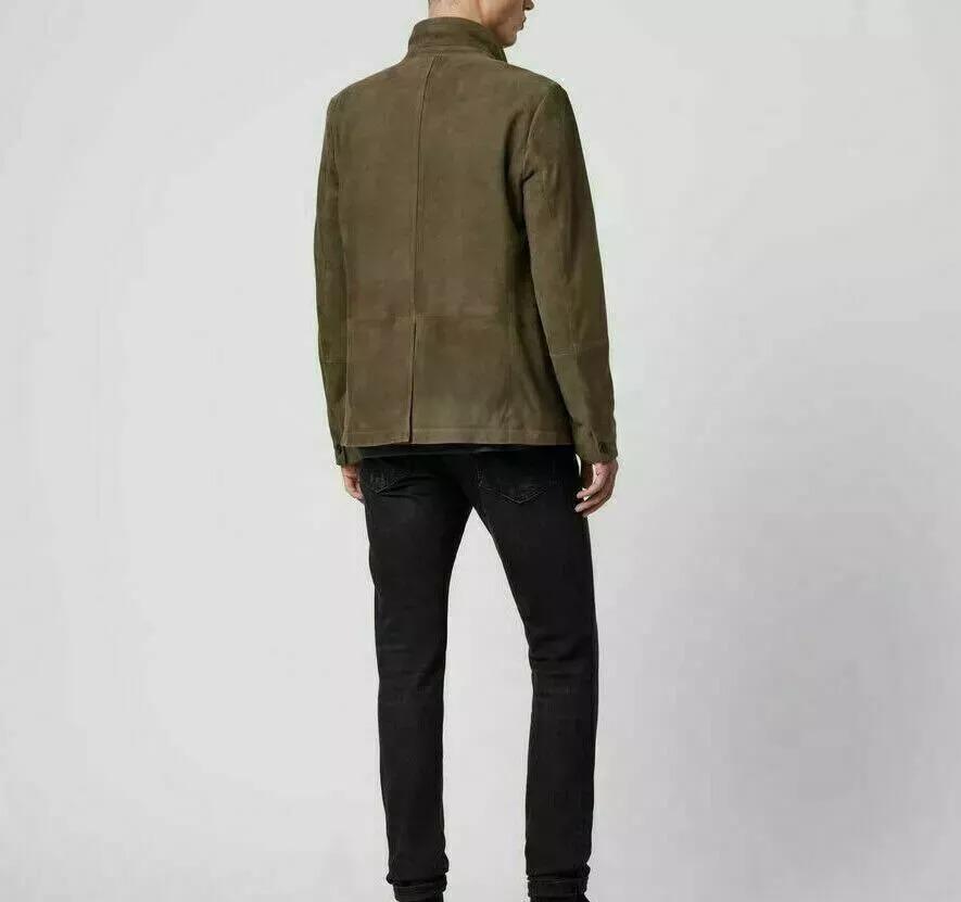 Классический деловой костюм ручной работы из натуральной замши, мягкий кожаный мужской зеленый пиджак