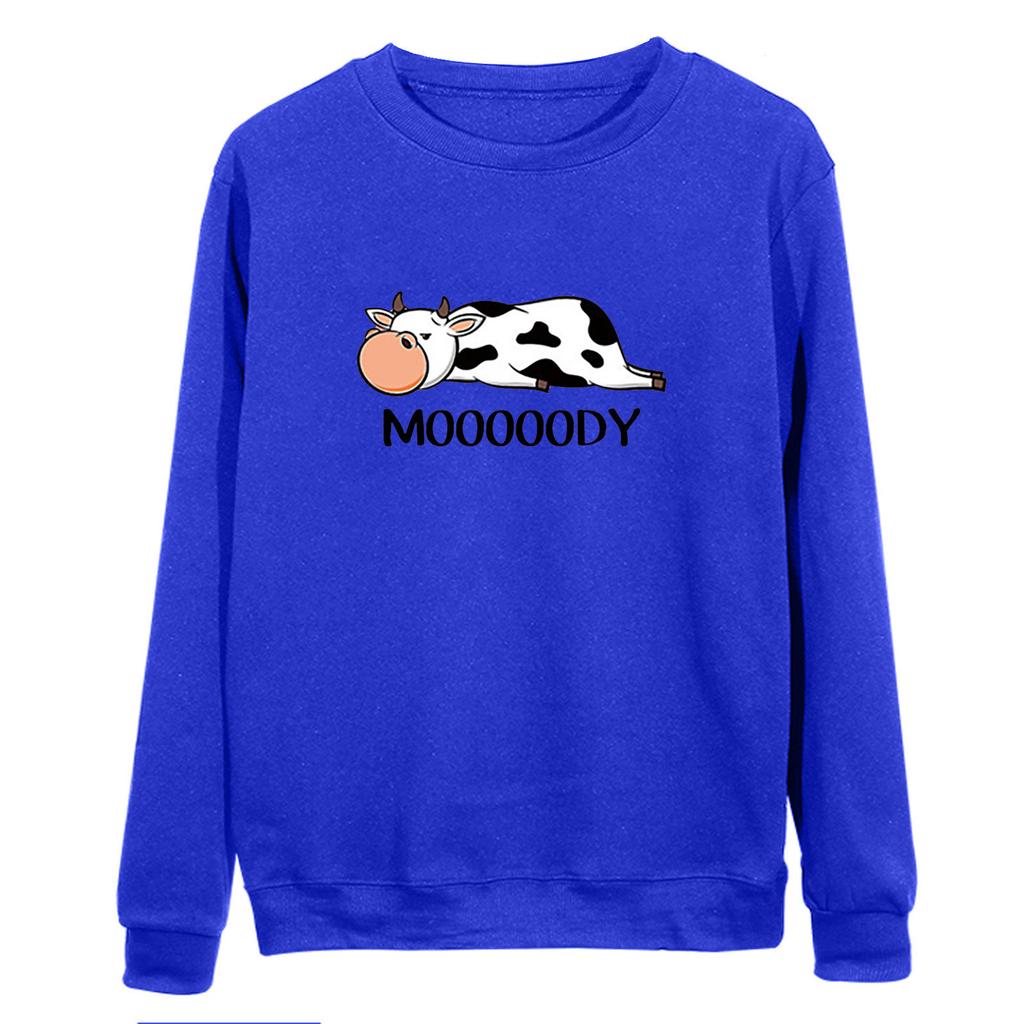 Женский модный свободный свитер с круглым вырезом и длинными рукавами с принтом коровы, топ