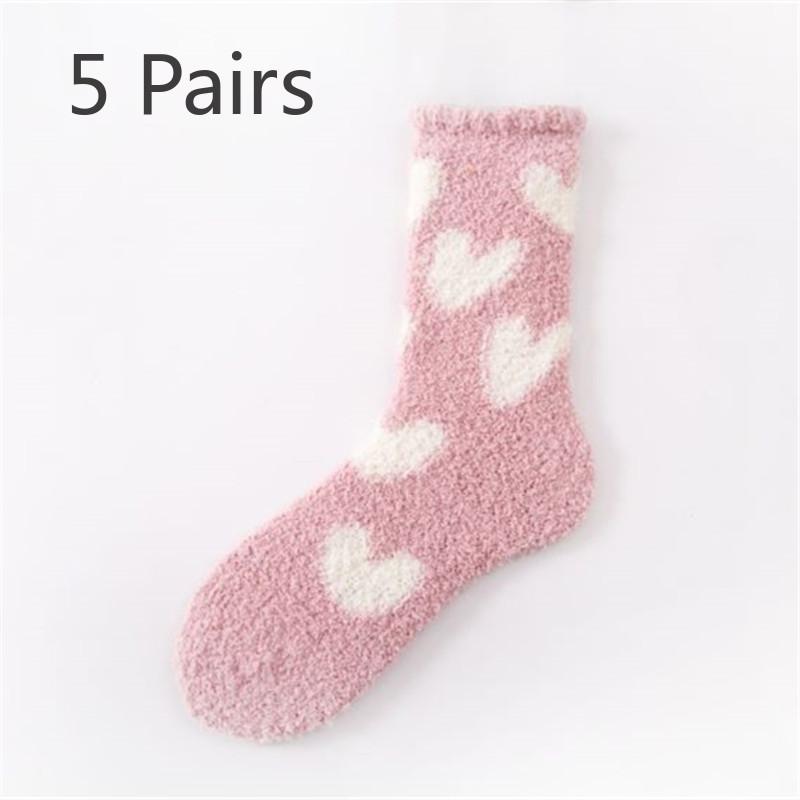 5 Pairs Pairs Women's Coral Velvet Mid-tube Socks Autumn and Winter Velvet Reinforced Warm Towel Socks Floor Socks