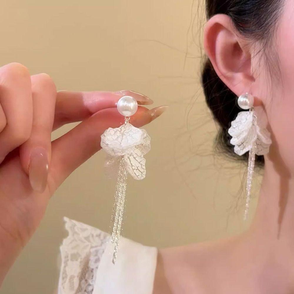 Peach Tea Color Tassel Earrings Blue Petal Design Fashion Jewelry Zinc Zinc Alloy Earrings Women's Jewelry