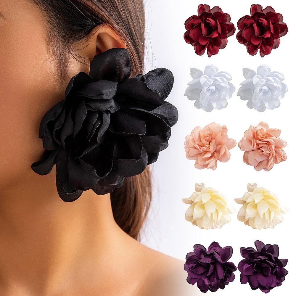 Fabric Big Flower Ear Stud Luxury Design Floral Eardrop Gifts Exaggerated Earrings Women Girls