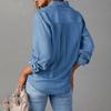 Women Button Down Denim Shirts Casual Long Sleeve V Neck Chambray Blouse Top