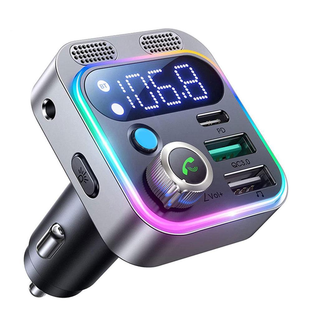 2025 Bluetooth 5.3 FM Transmitter for Car Stronger Dual Mics Deep Bass Sound 48W PD&QC3.0 Car Charger Bluetooth Adapter