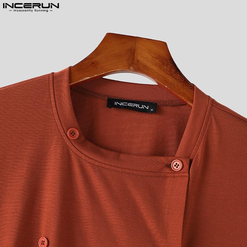 INCERUN Большие летние мужские квадратные воротники с коротким рукавом, регулируемые пуговицы, повседневные свободные топы, футболки