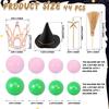 44Pcs Ball Cake Toppers Set Witch Themed Broom Crown Wand Cake Toppers Stick Design for Birthday Christmas Halloween Party Decor