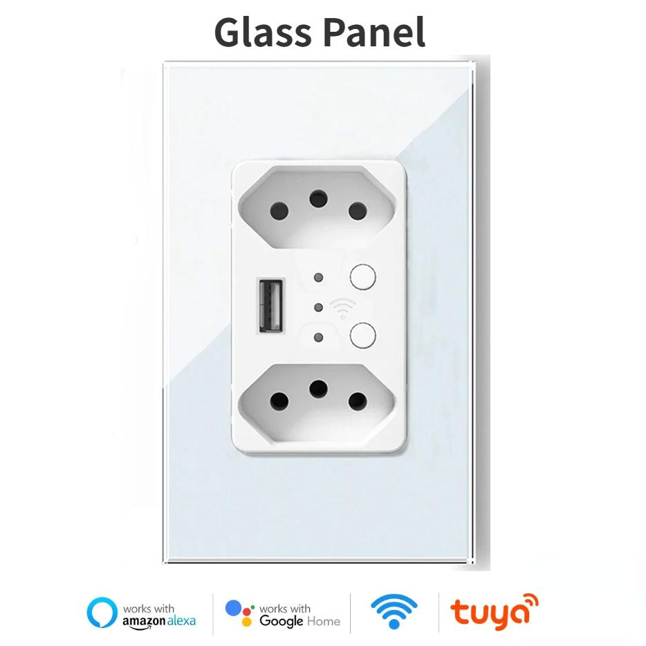 Melery Бразильская умная настенная розетка WiFi USB Tuya Электрическая вилка Розетка Панель ПК/Стекло Alexa Google Home, Интеллект для всего дома