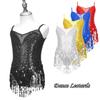 Kids Girls Latin Dance Dress Sleeveless Sparkly Sequins Tassel Fringe Dress Latin Jazz Salsa Tango Samba Rumba Dance Costume