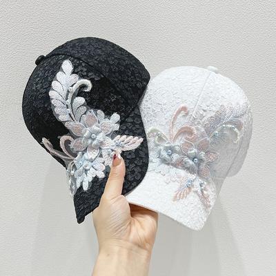 Летняя тонкая кружевная шляпа с язычком утки, женская вышитая цветочная сетчатая дышащая бейсболка корейского выпуска с защитой от солнца, солнцезащитная шляпа с цветком