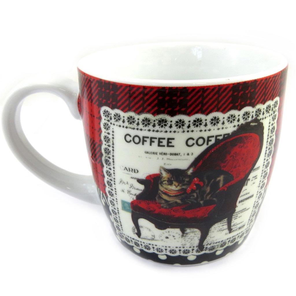 Les Trésors De Lily [M1398] - Фарфоровая кружка 'Belle Epoque' красно-белая (кошка) - 9x9 см