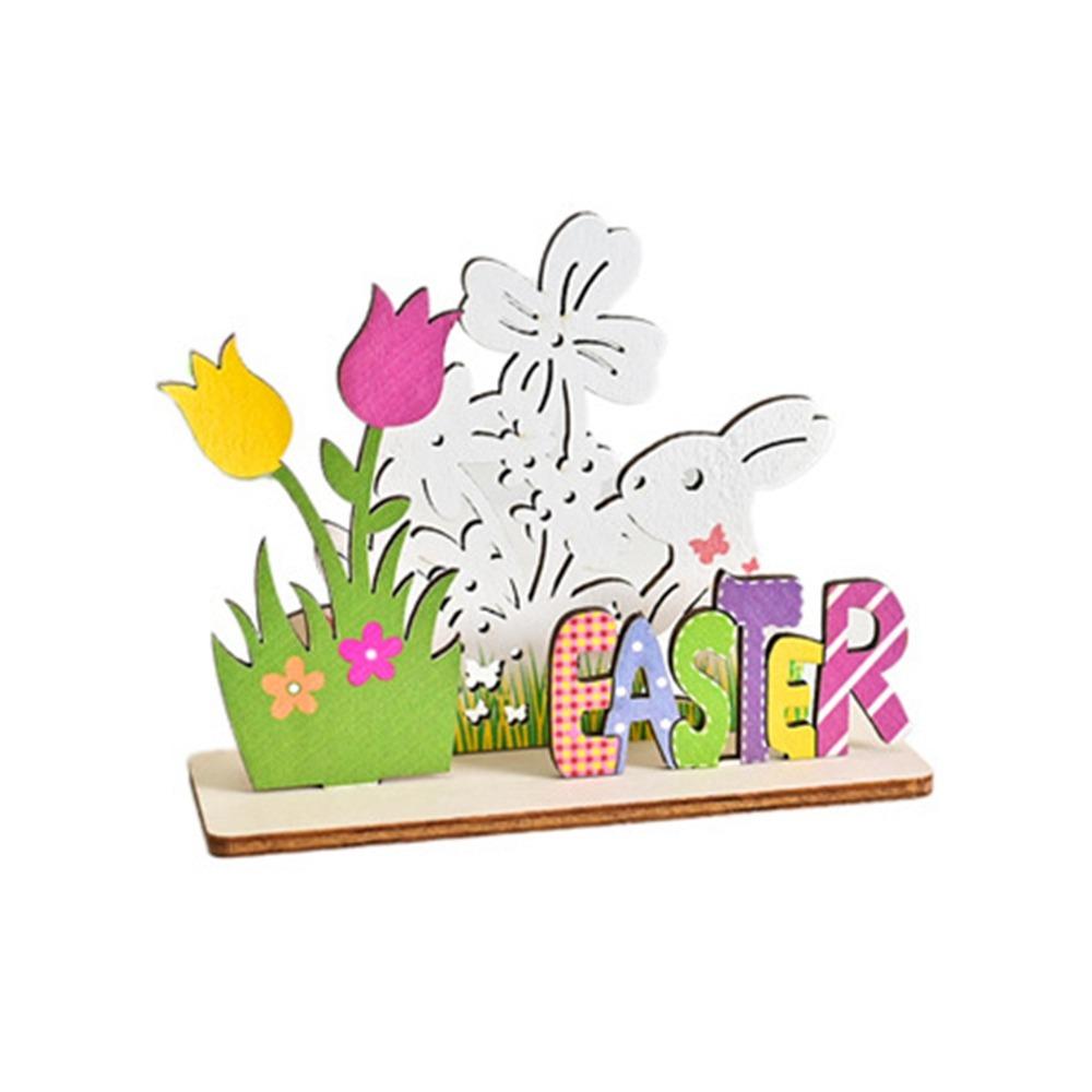 Мультяшные пасхальные кролики, милые красочные пасхальные украшения, пасхальные деревянные украшения для рабочего стола
