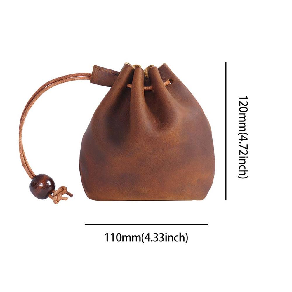 Vintage Leather Cowhide Drawstring Coin Purse - Small Clutch Wallet