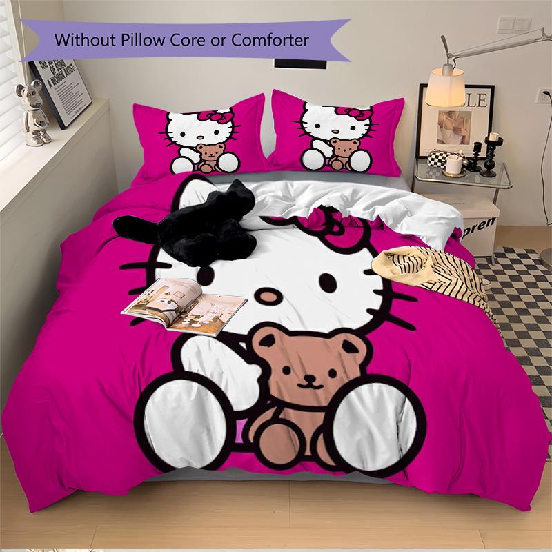 Hello Kitty Teddy Bear Print 3Pcs Bedding Setduvet Cover With 2 Bedropillowcase Home Birthday Gift