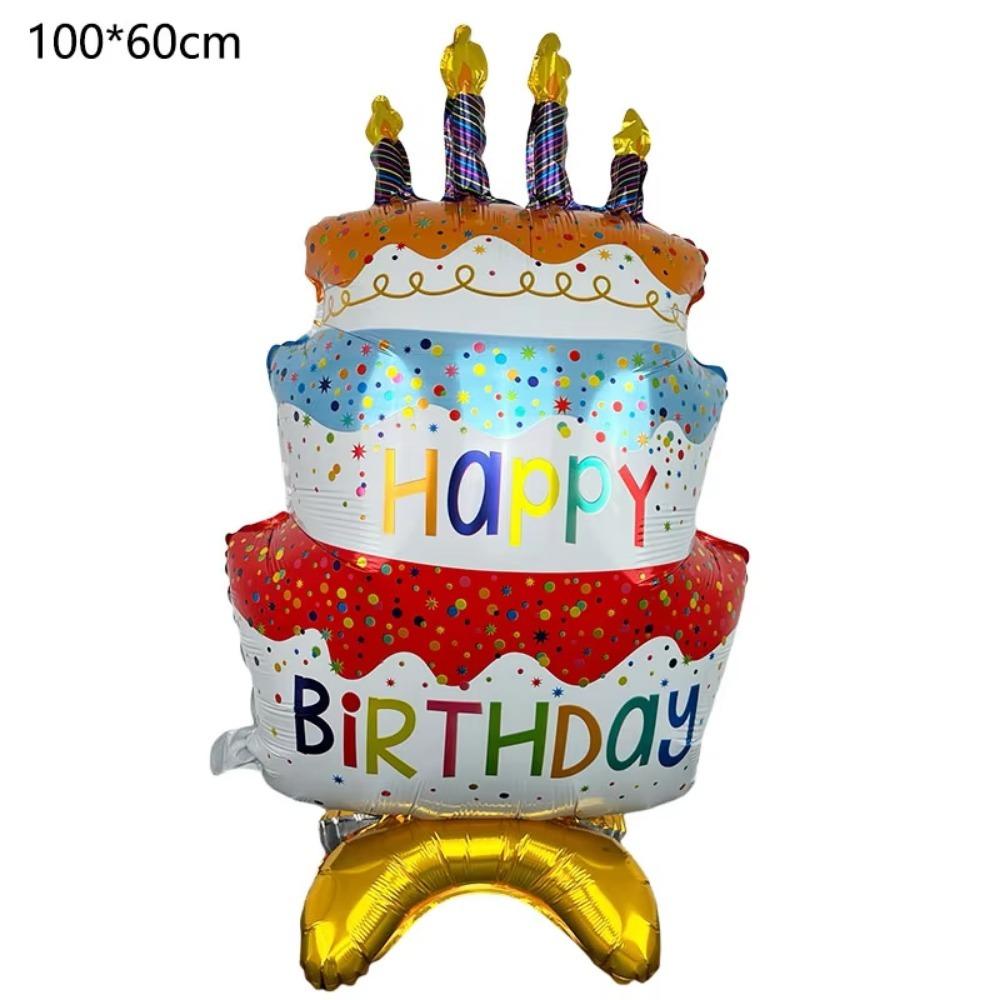 Stand Cake Balloons Large Happy Birthday Balloon New Aluminum Film Balloon Background Decoration