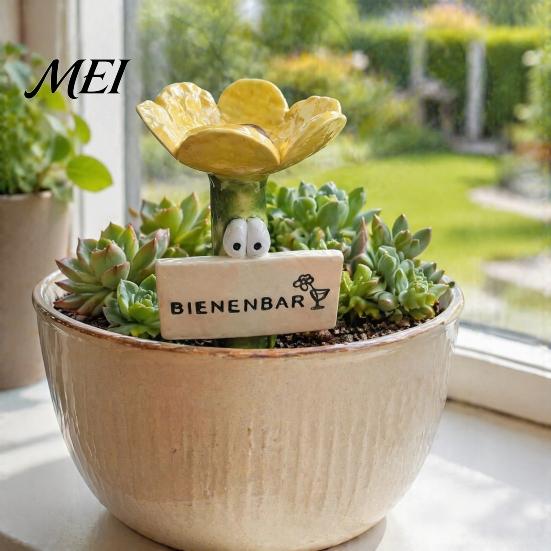 Bee Waterer Station Flower Shaped Insect Water Feeder Stake, Resin Garden Drinker with Soil Insertable Metal Ground Spike, Weather-Resistant