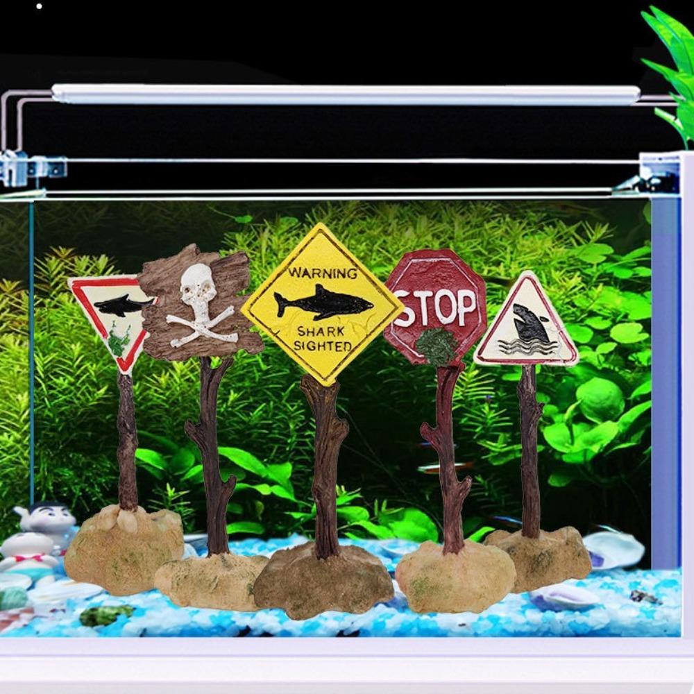 Artificial Aquarium Decoration Resin Aquarium Background Interesting Shark Warning Sign  Fish Tank